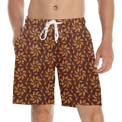 Agricultural Brown Wheat Print Pattern Men's Swim Trunks Beach Shorts
