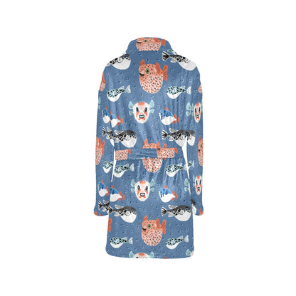 Fugu Pattern Print Design 02 Women's Fleece Robe