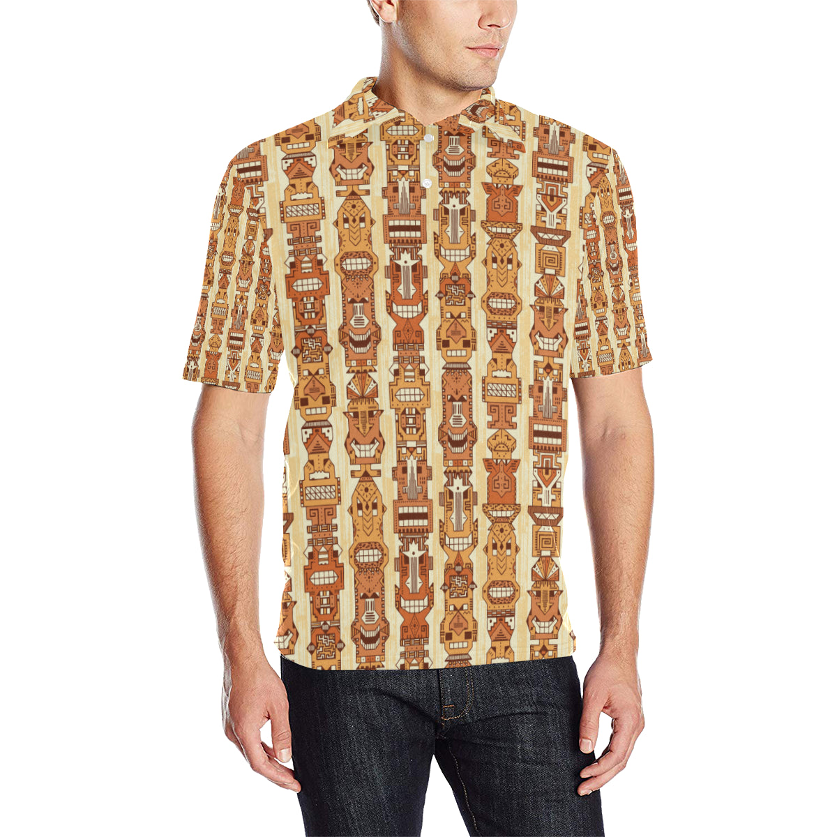Tiki Orange Vertical Pattern Men Polo Shirt