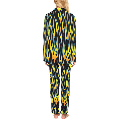 Flame Fire Yellow Pattern Women's Long Pajama Set