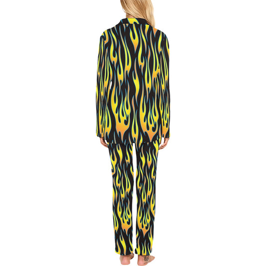 Flame Fire Yellow Pattern Women's Long Pajama Set