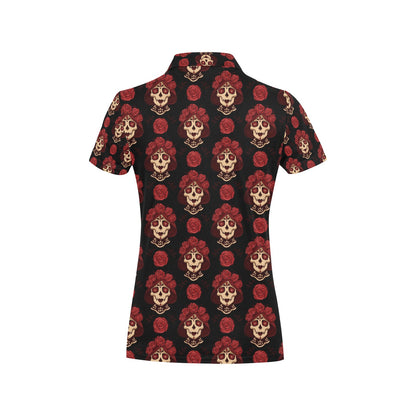 Day of the Dead Skull Girl Pattern Women's Polo Shirt