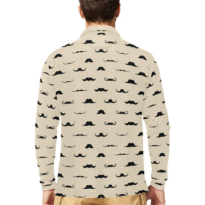 Mustache Pattern Print Design A03 Long Sleeve Polo Shirt For Men's