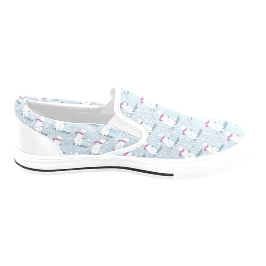 Ski Print Design LKS307 White Slip Ons Canvas Women's Shoes