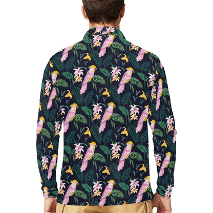 Cockatoo Pattern Print Design 03 Long Sleeve Polo Shirt For Men's