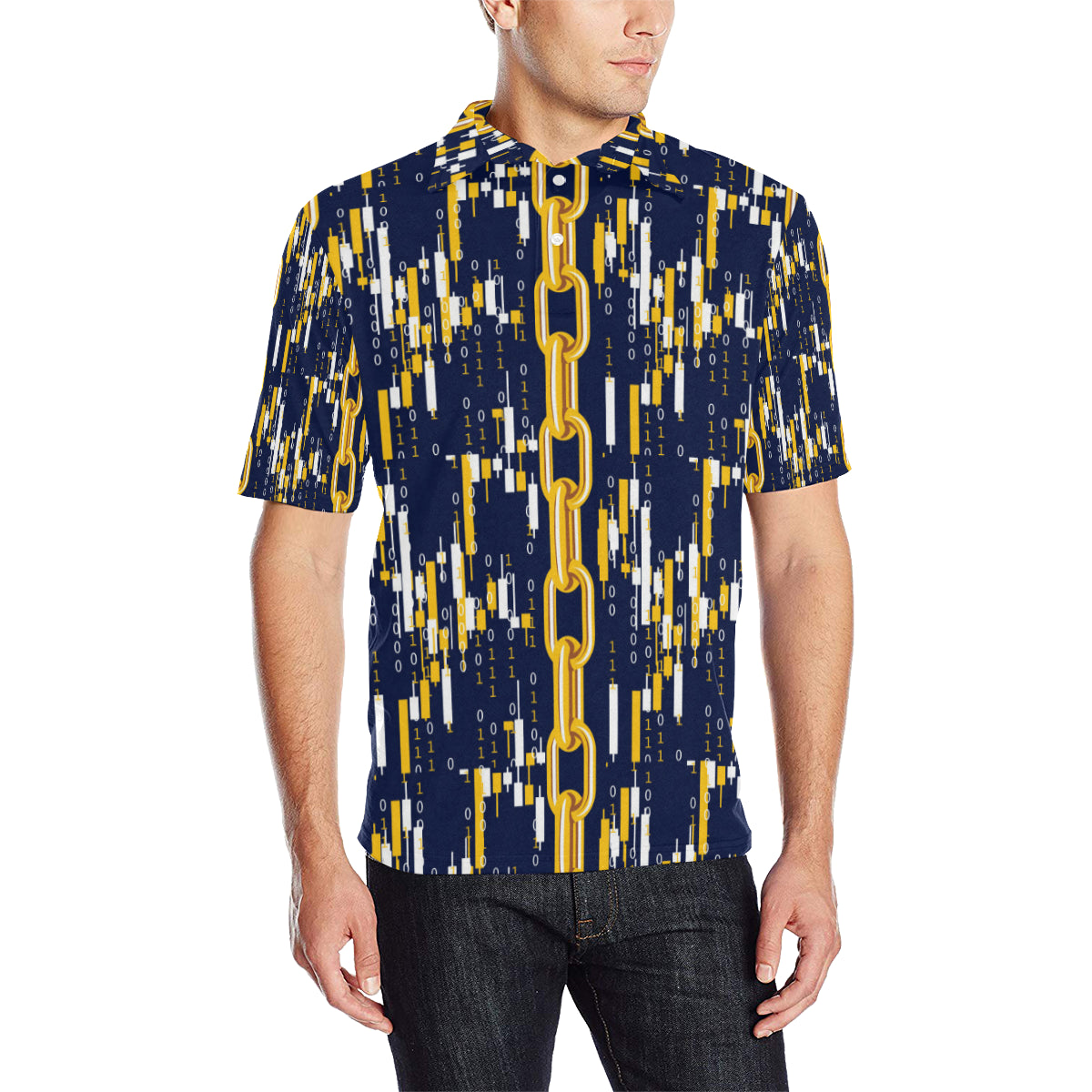Cryptocurrency Chain Pattern Print Design 03 Men Polo Shirt