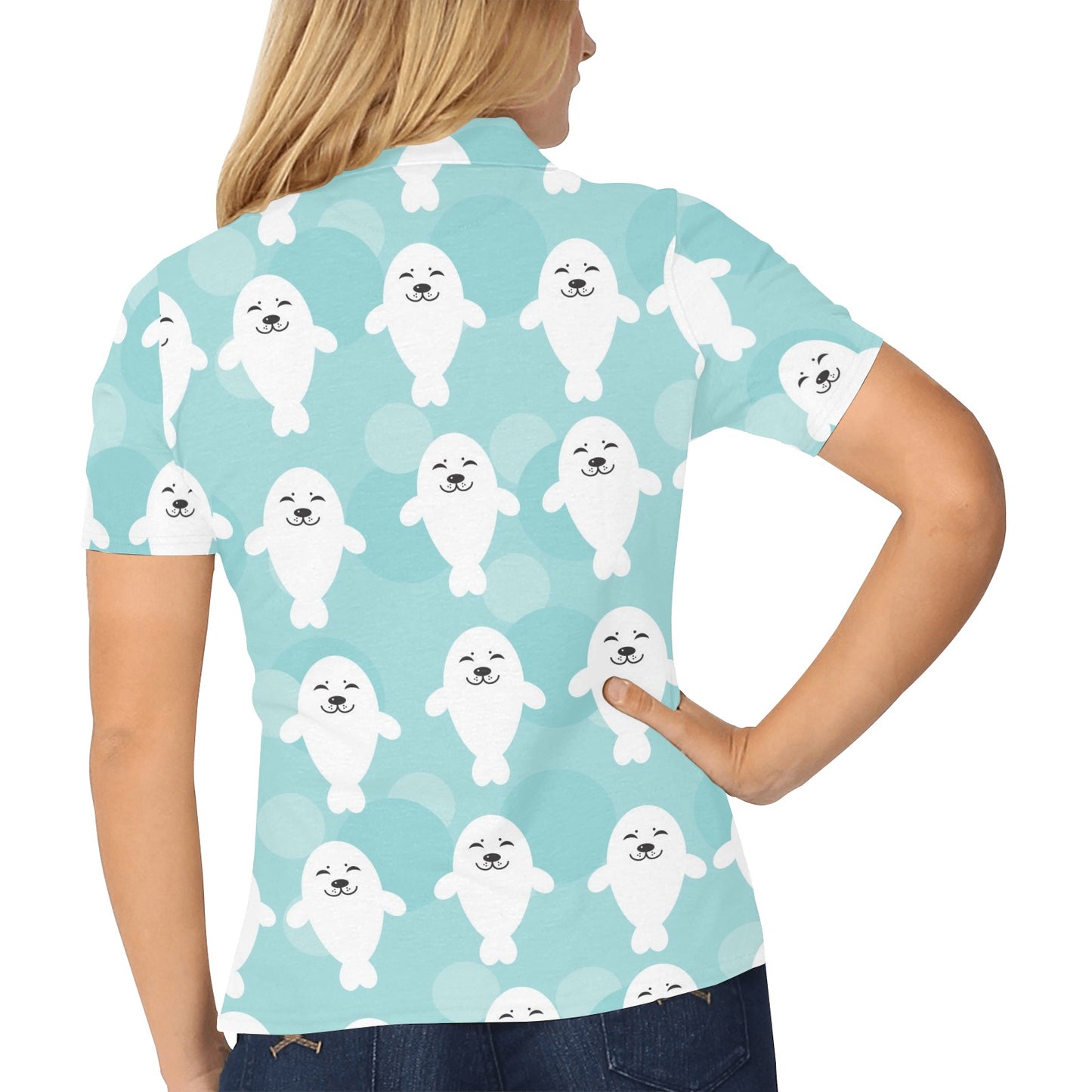 Sea Lion Baby Pattern Print Design 01 Women's Polo Shirt