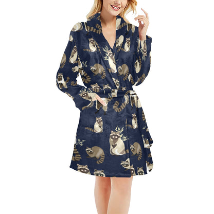 Raccoon Pattern Print Design A06 Women's Fleece Robe