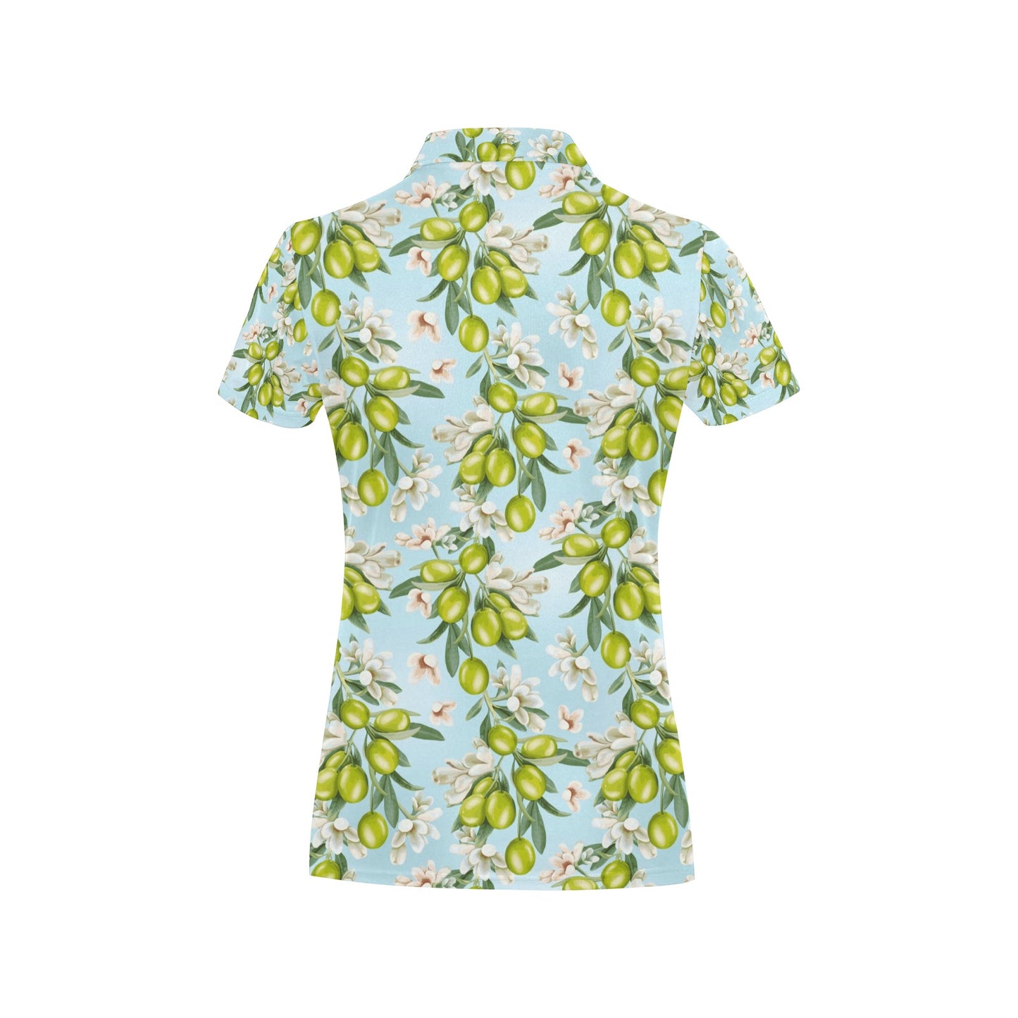 Elegant Olive Floral Print Women's Polo Shirt