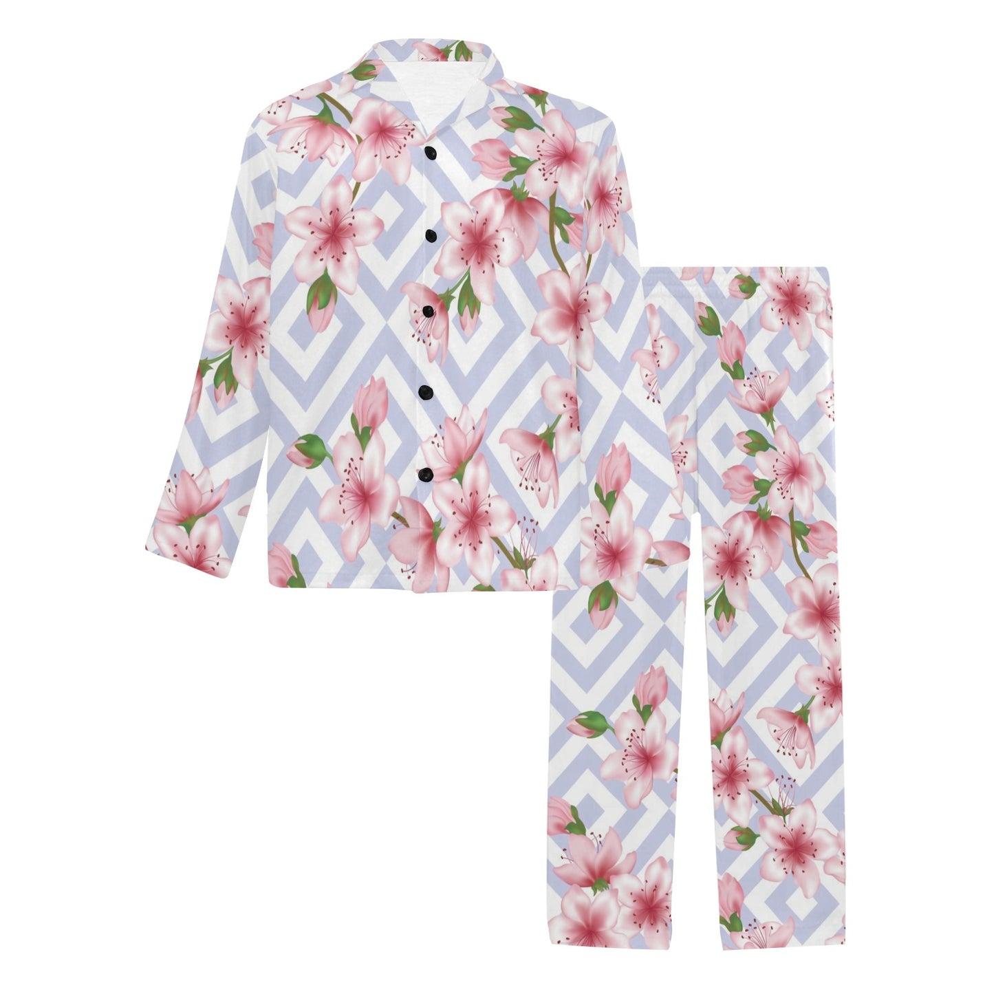 Cherry Blossom Pattern Print Design CB07 Men's Long Pajama Set
