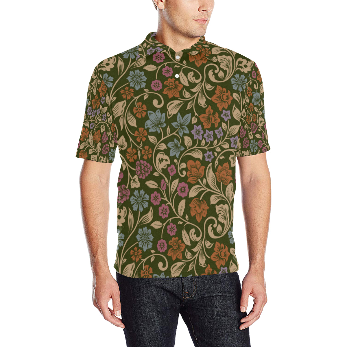 Floral Vintage Print Pattern Men Polo Shirt