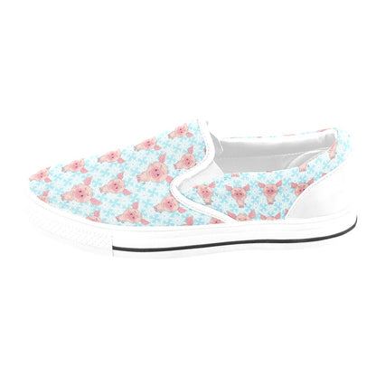 Pig Print Design LKS402 White Slip Ons Canvas Women's Shoes