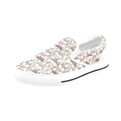 Shiba Inu Print Design LKS305 White Slip Ons Canvas Women's Shoes