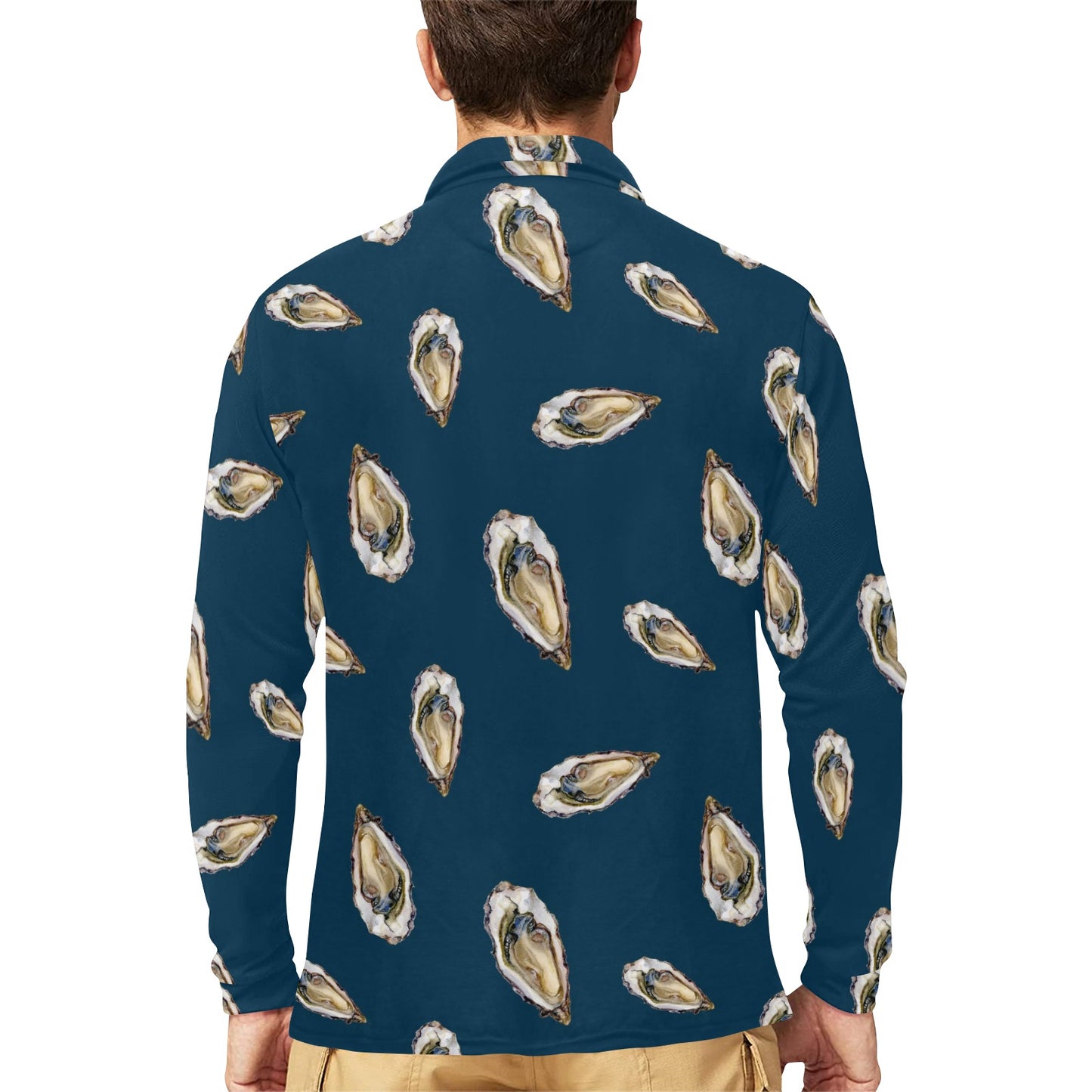 Oyster Pattern Print Design 03 Long Sleeve Polo Shirt For Men's