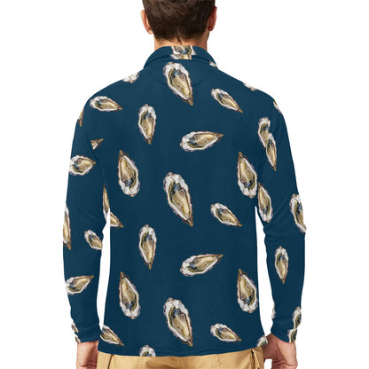 Oyster Pattern Print Design 03 Long Sleeve Polo Shirt For Men's