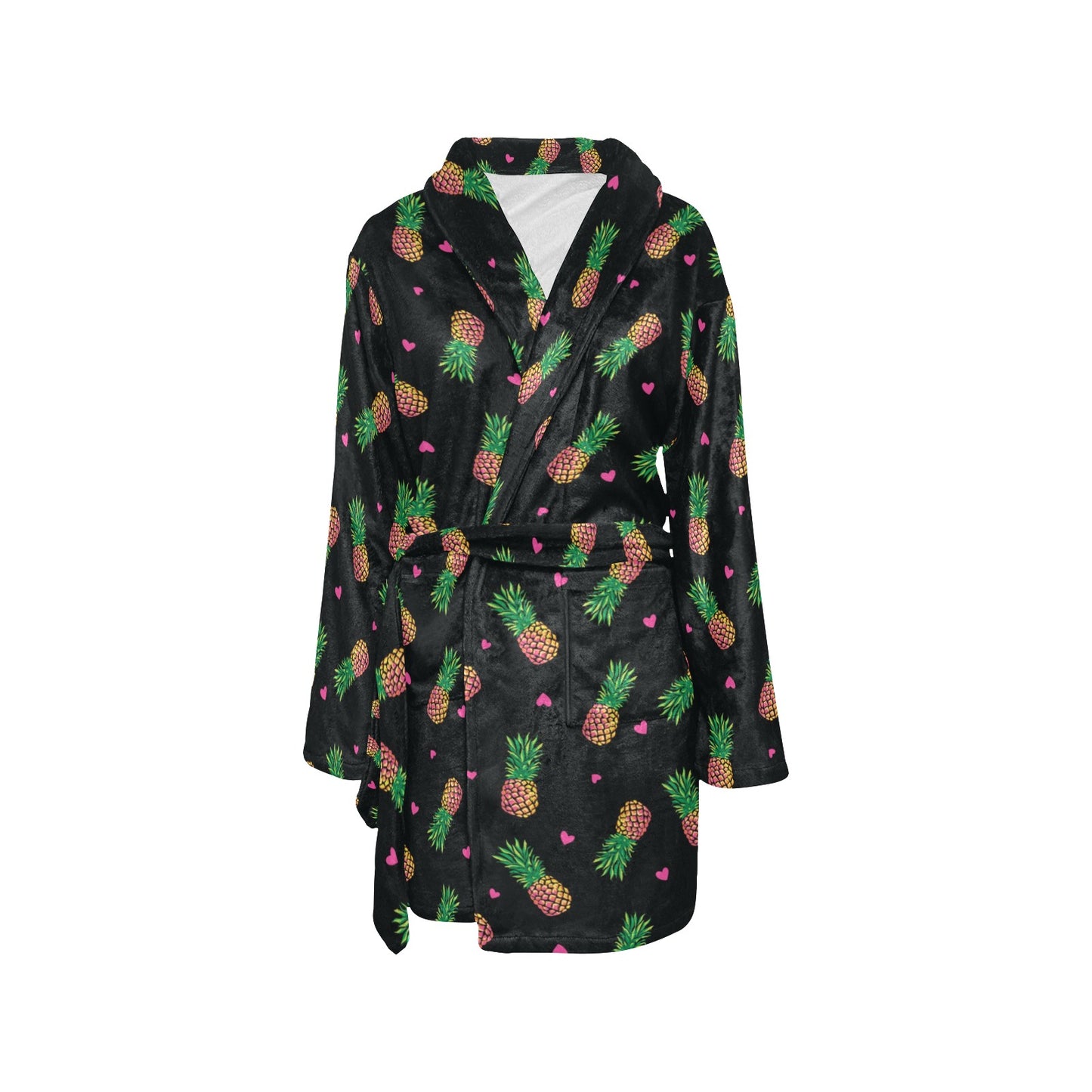 Neon Pineapple Pattern Print Design A04 Women's Fleece Robe