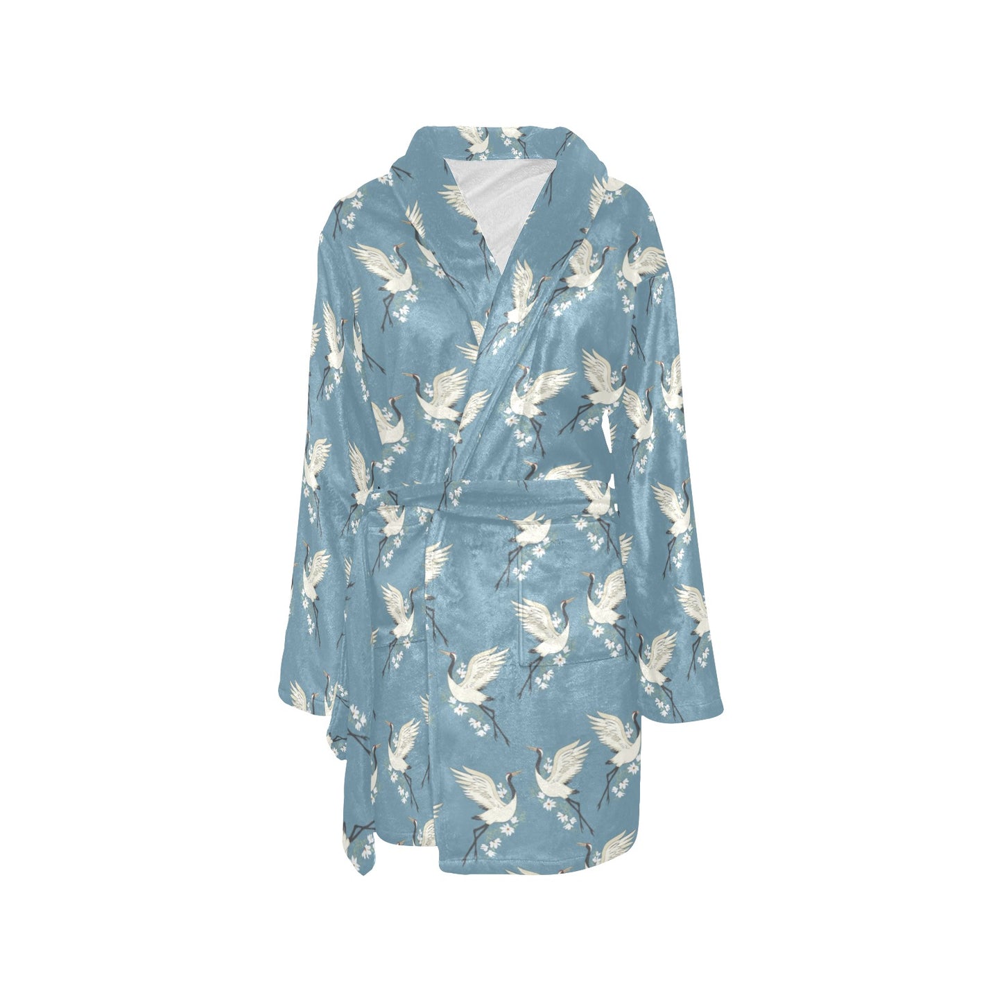 Crane Pattern Print Design 05 Women's Fleece Robe