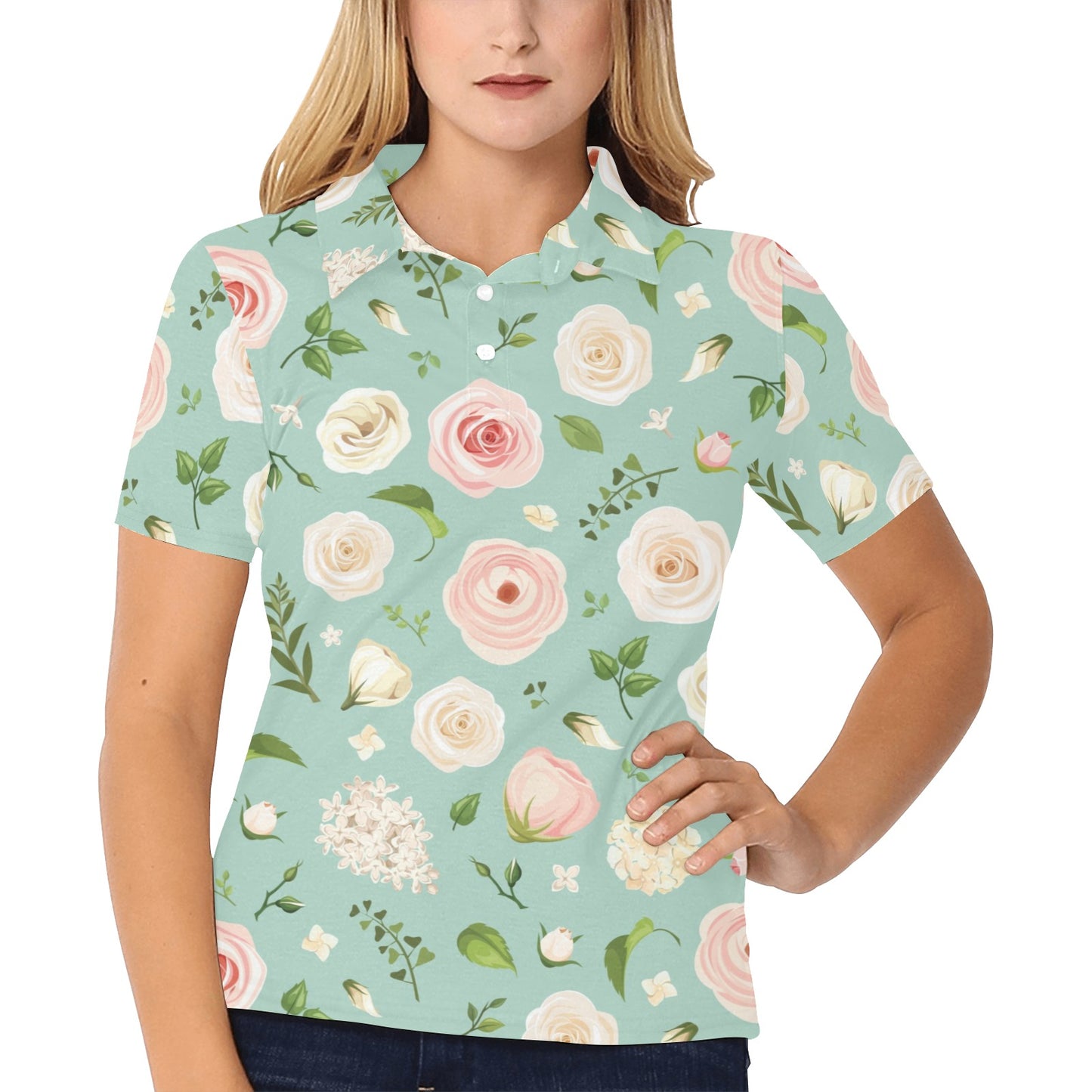 Lisianthus Pattern Print Design 01 Women's Polo Shirt