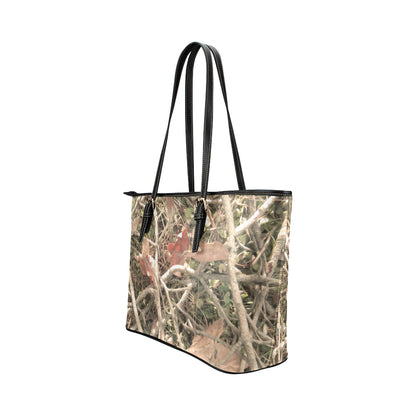 Camouflage Realistic Tree Authumn Print Leather Tote Bag