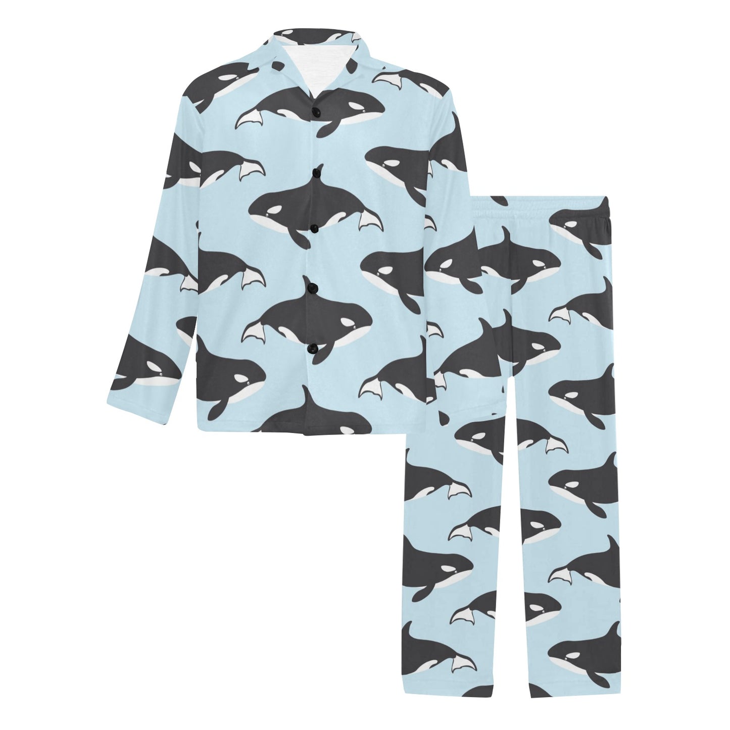 Killer Whale Pattern Print Design 01 Men's Long Pajama Set