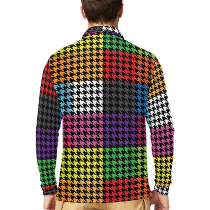 Houndstooth Colorful Pattern Print Design 01 Long Sleeve Polo Shirt For Men's
