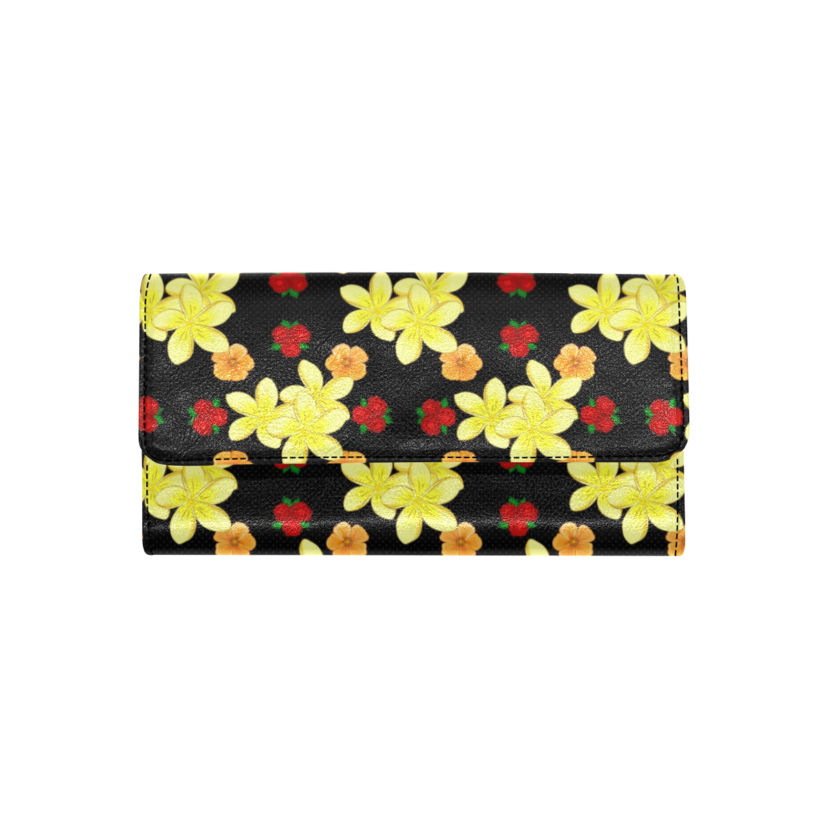 Yellow Plumeria Pattern Print Design PM04 Women's Trifold Wallet