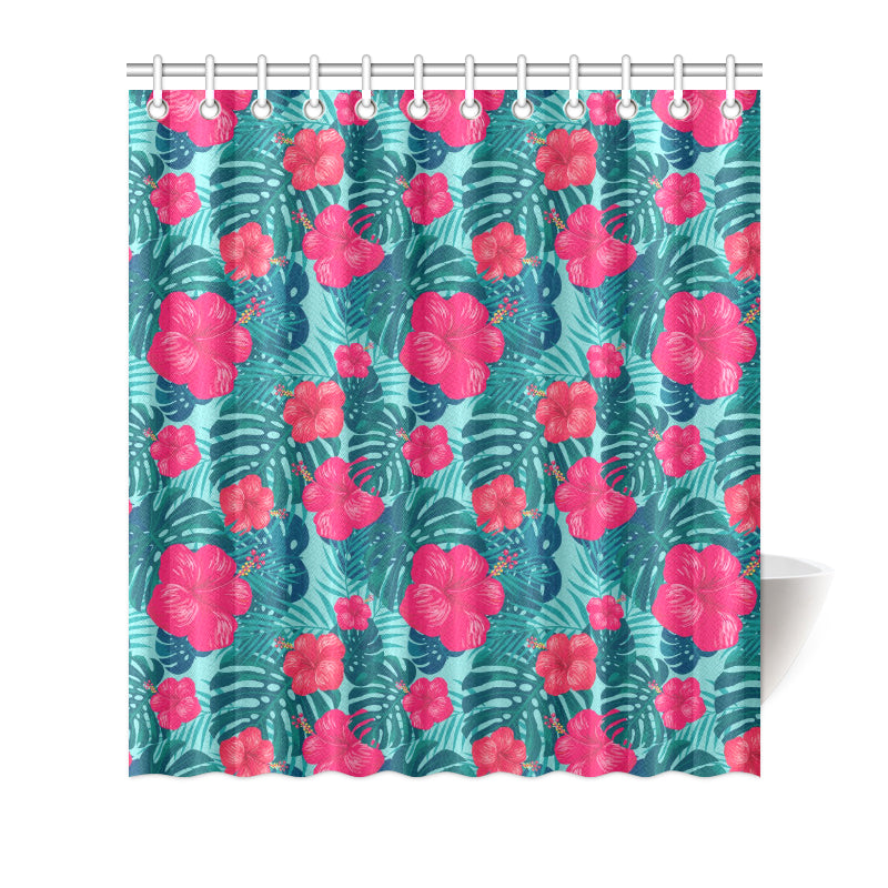 Red Hibiscus Pattern Print Design HB017 Shower Curtain
