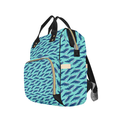 Whale Polka Dot Design Themed Print Diaper Bag Backpack