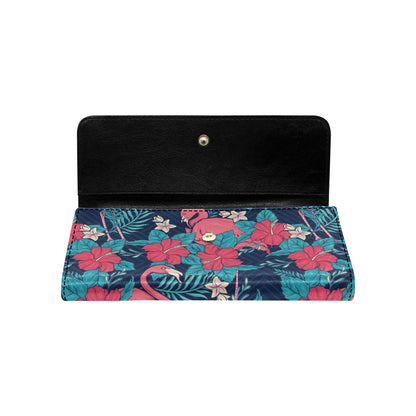 Flamingo Red Hibiscus  Pattern Women's Trifold Wallet