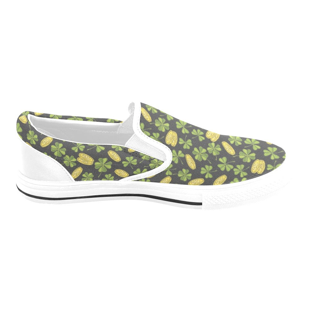 St Patricks Day Print Design LKS305 White Slip Ons Canvas Women's Shoes