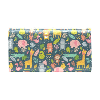 Safari Animal Cartoon Print Design LKS305 Women's Trifold Wallet