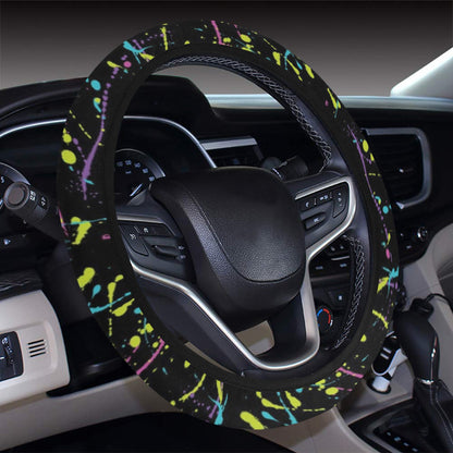 Splatter Multicolor Print Design LKS302 Steering Wheel Cover with Elastic Edge