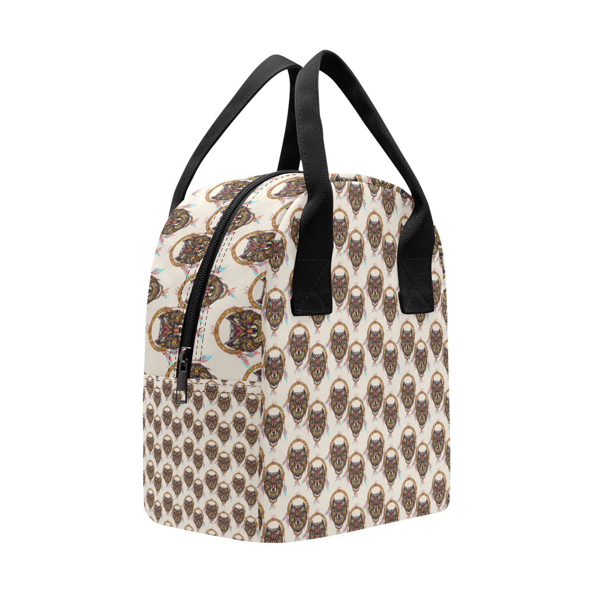 Wolf Tribal Dream Catcher Design Print Insulated Lunch Bag