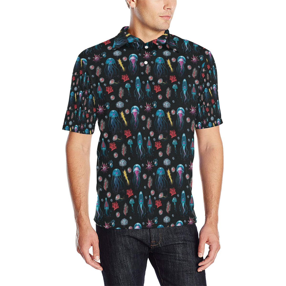 Jellyfish Underwater Print Men Polo Shirt