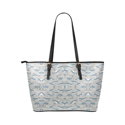 Narwhal Pattern Print Leather Tote Bag