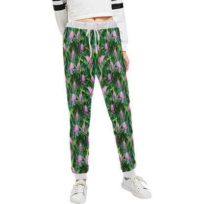 Tropical Folower Pink Heliconia Print Unisex Sweatpants