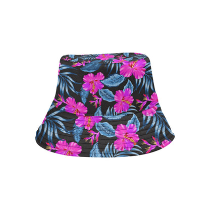Neon Pink Hibiscus Pattern Print Design HB015 Unisex Bucket Hat