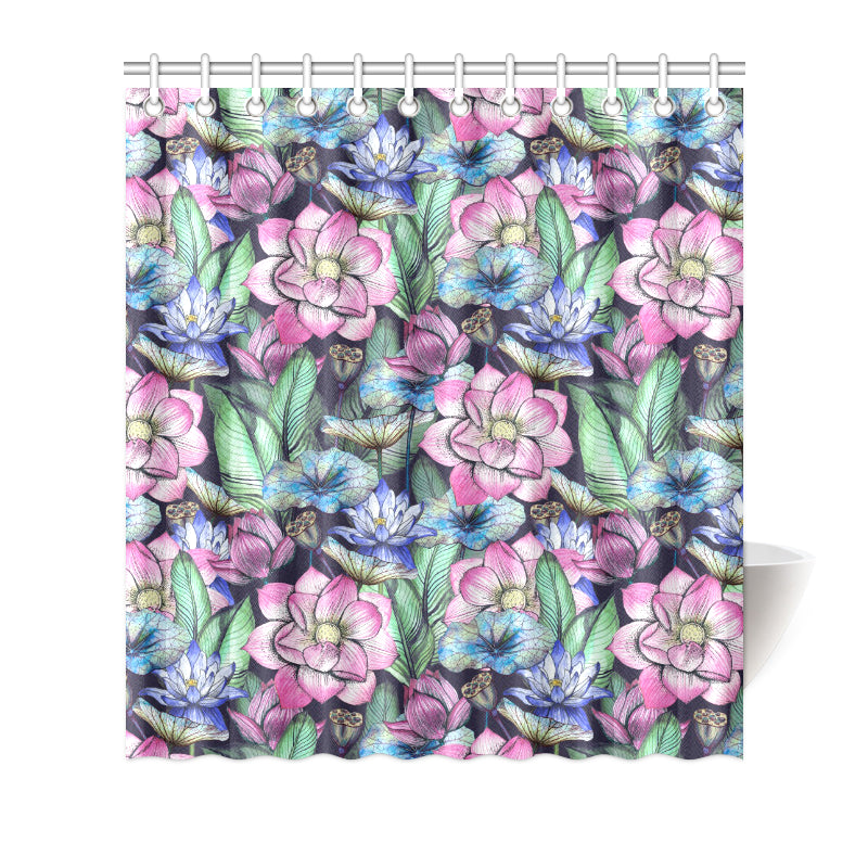 Water Lily Pattern Print Design WL07 Shower Curtain