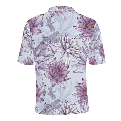 Water Lily Pattern Print Design WL01 Men Polo Shirt