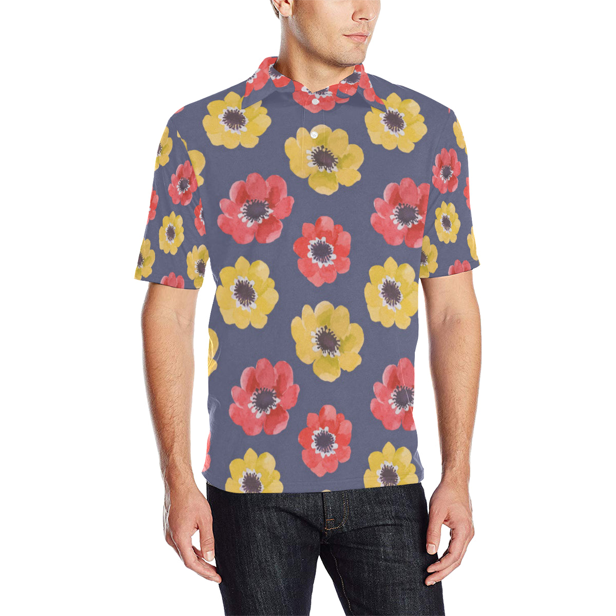 Anemone Pattern Print Design AM010 Men Polo Shirt