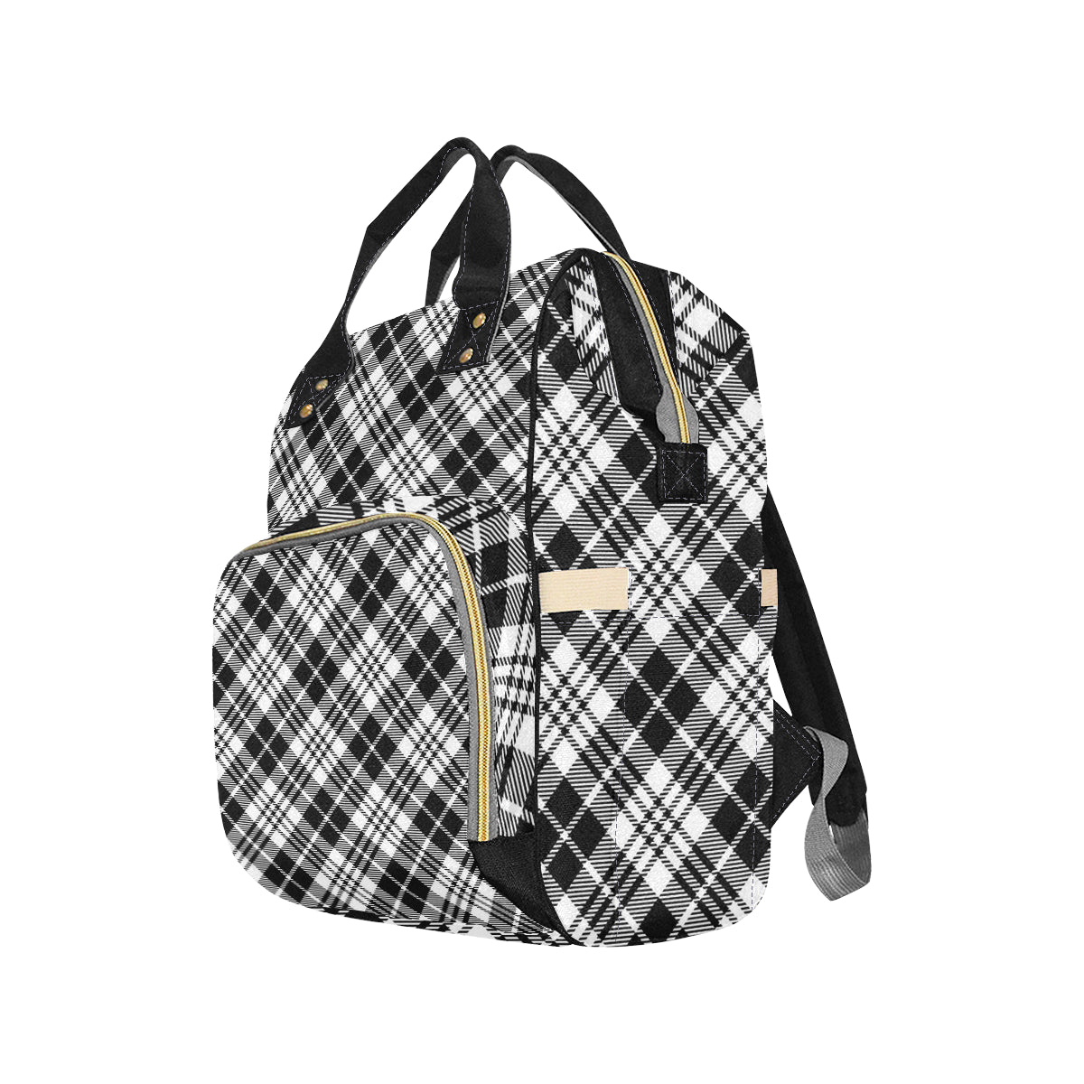 Plaid Black White Pattern Print Design A02 Diaper Bag Backpack