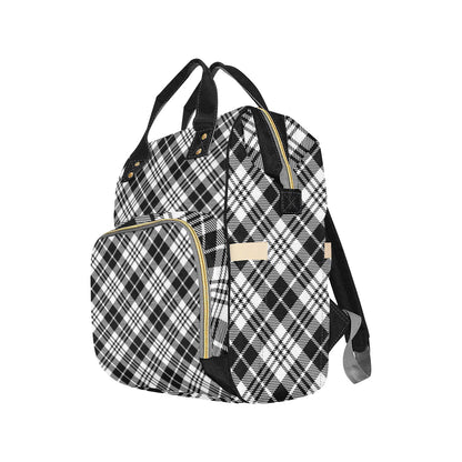 Plaid Black White Pattern Print Design A02 Diaper Bag Backpack