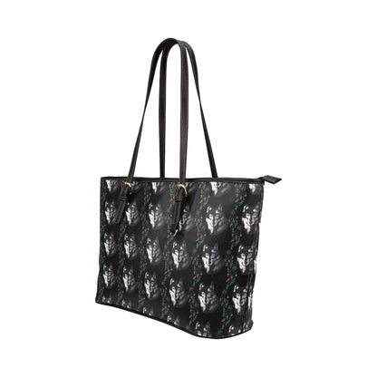 Wolf Black Dream Catcher Design Print Leather Tote Bag