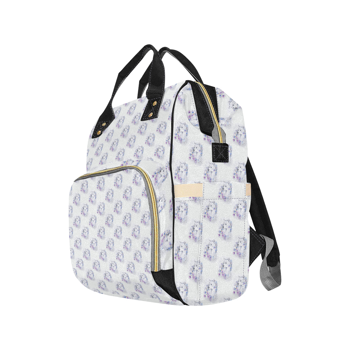 Wolf with Flower Print Design Diaper Bag Backpack