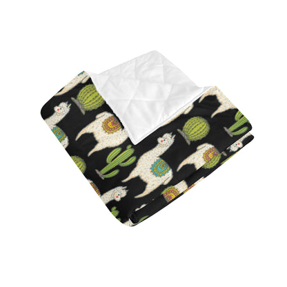 Alpaca Cactus Pattern Print Design 07 Premium Quilt