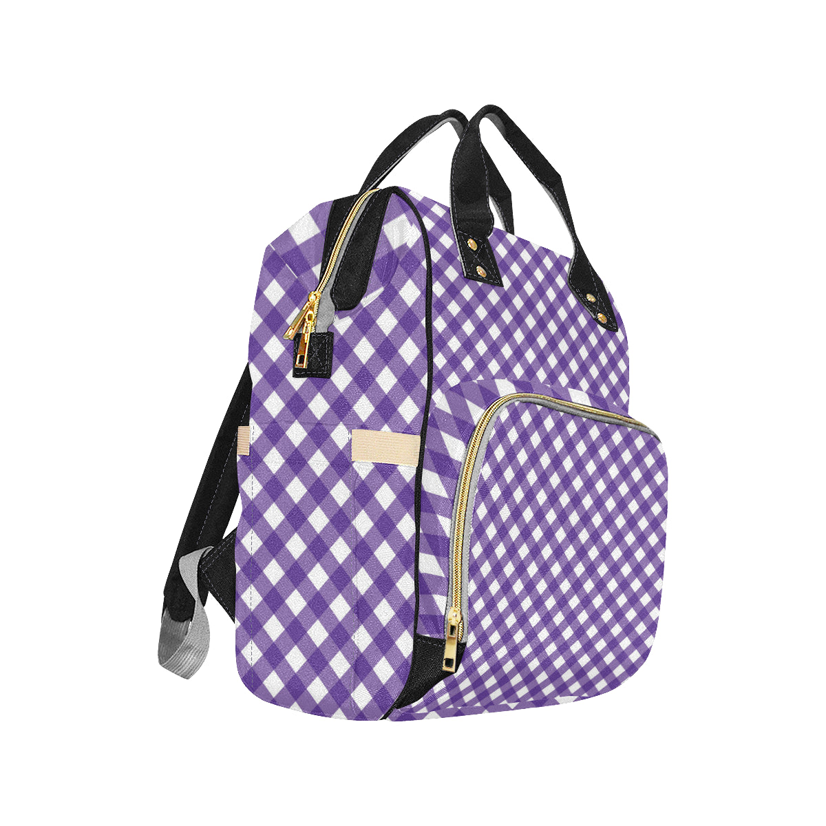 Gingham Purple Pattern Print Design 03 Diaper Bag Backpack