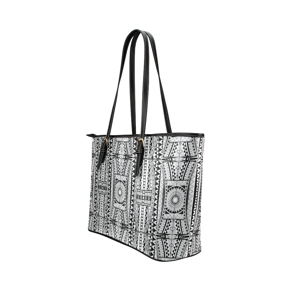 Polynesian Tattoo Design Leather Tote Bag