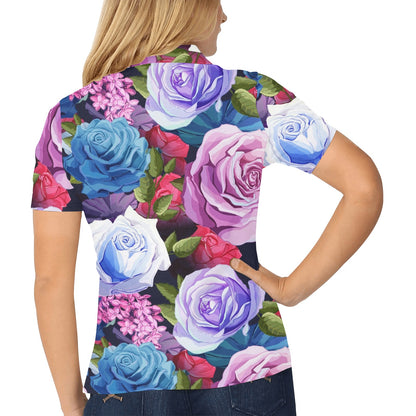 Rose Pattern Print Design RO09 Women's Polo Shirt