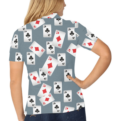Poker Cards Pattern Print Design A05 Women's Polo Shirt