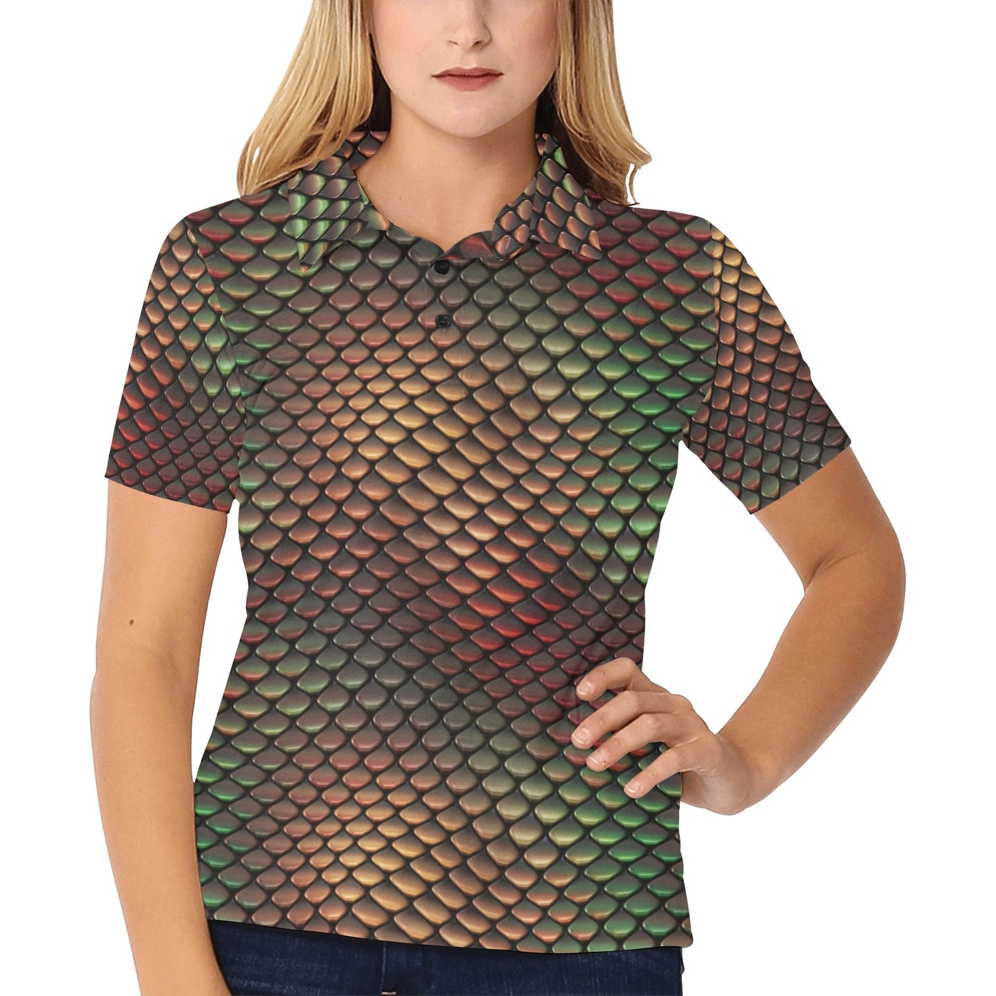 Snake Skin Colorful Print Women's Polo Shirt